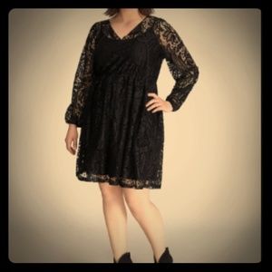 Lane Bryant Black Lace Peasant Dress 3/4 Sleeve